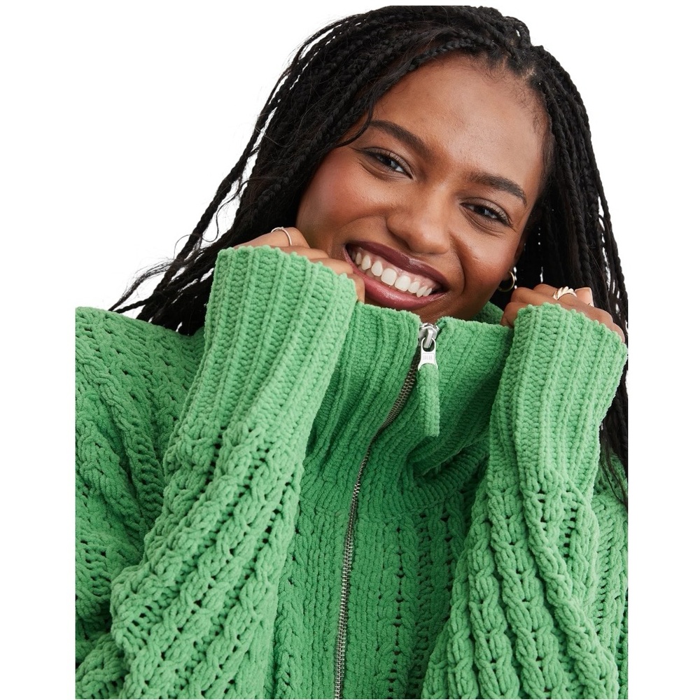 Aerie Green Cable Car Quarter Zip Sweater Size XS - Picture 2 of 6